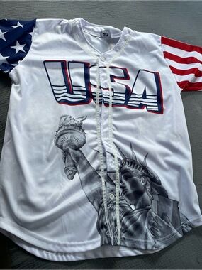 USA Graphic Baseball Jersey - White with Red & Blue Accents